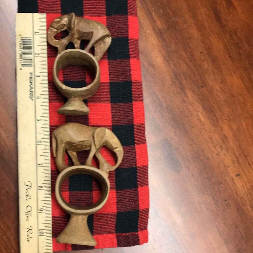 Vintage Hand Carved Wooden Elephant Napkin Rings